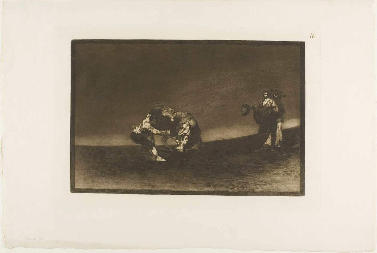 Den samme mand kaster en tyr i ringen ved Madrid, tallerken 16 fra The Art of Tyrefighting af Francisco Jose de Goya y Lucientes