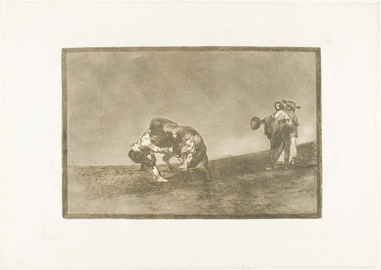 Den samme mand kaster en tyr i ringen ved Madrid, plade 16 fra The Art of Tyrefighting af Francisco Jose de Goya y Lucientes