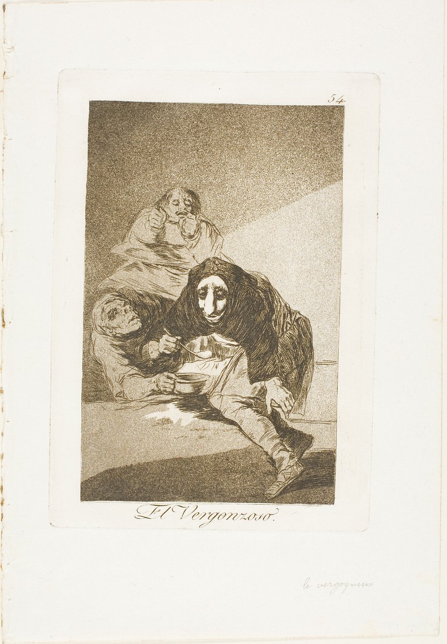 The Shamefaced, tallerken 54 fra Los Caprichos af Francisco Jose de Goya y Lucientes