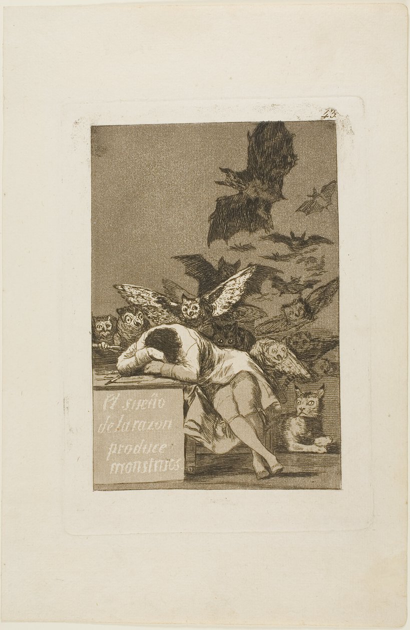 The Sleep of Reason Produces Monsters, plade 43 fra Los Caprichos af Francisco Jose de Goya y Lucientes