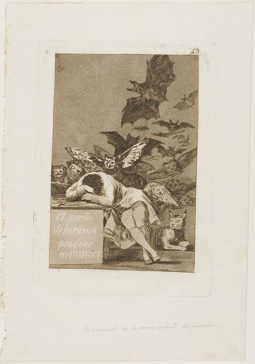 The Sleep of Reason Produces Monsters, plade 43 fra Los Caprichos af Francisco Jose de Goya y Lucientes