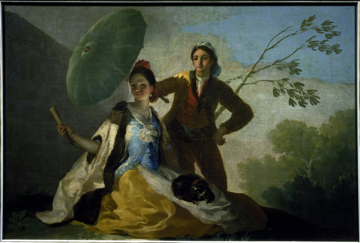 The parasol - Painting by Francisco Goya y Lucientes Dani af Francisco de Goya