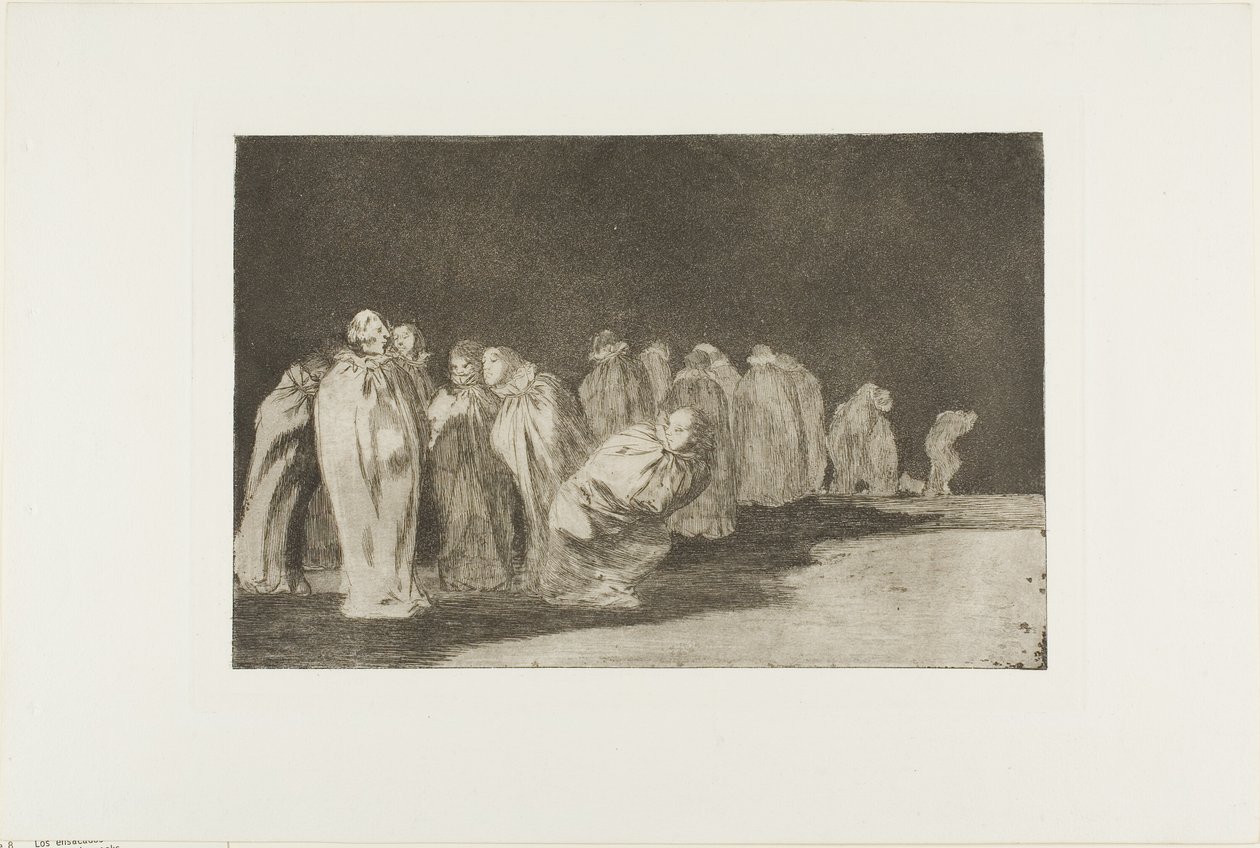 Der er noget under sækkelærredet, dvs. at man ikke kan dømme en mand på hans tøj, planche otte fra Los Proverbios af Francisco Jose de Goya y Lucientes