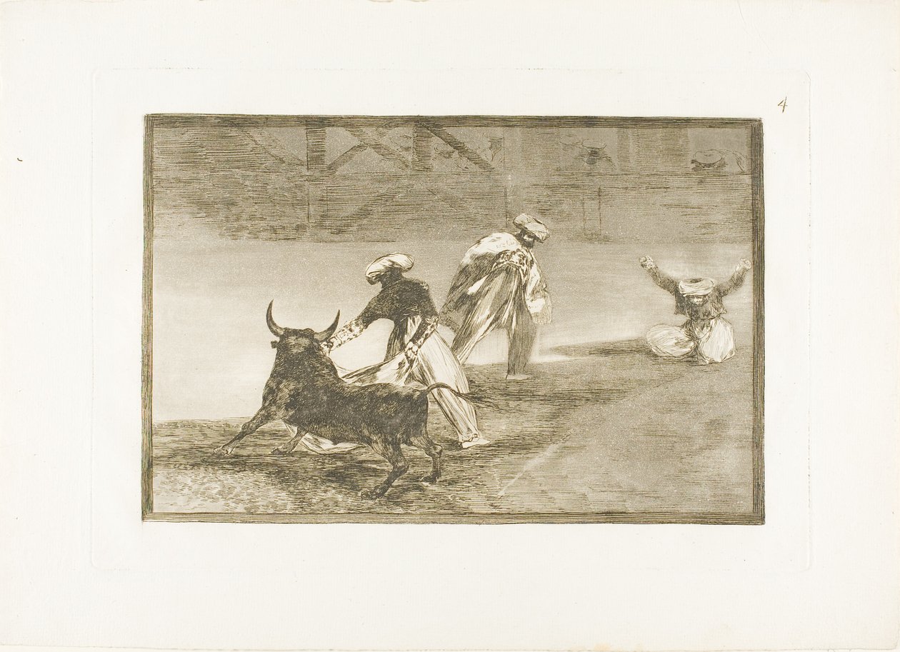 De leger en anden med kappen i en indhegning, plade fire fra The Art of Bullfighting af Francisco Jose de Goya y Lucientes