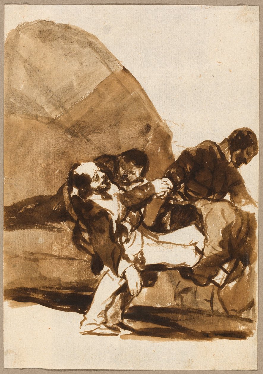 Tre mænd bærer en såret soldat, fra Images of Spain, Album F af Francisco Jose de Goya y Lucientes