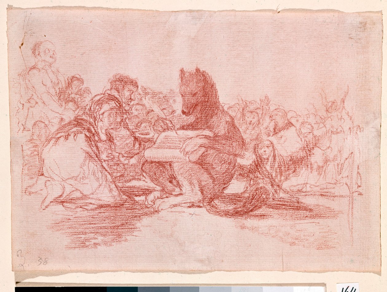 War Destres: "Dette er det værste"". Repræsentation af tilhængerne af monarkiet Ferdinand VII af Spanien som dyr. Forberedelsestegning med rød blyant til radering n.74 af Francisco de Goya y Lucientes (1746-1828). 1810-1812. Madrid. Prado Museum af Francisco de Goya