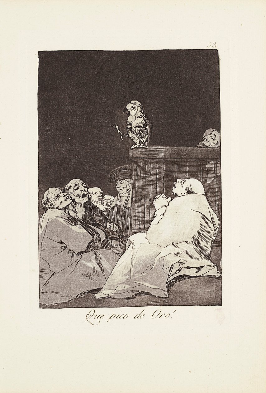 Hvilket gyldent næb! (Que pico de oro) Tallerken 53 fra: Los Caprichos af Francisco Jose de Goya y Lucientes