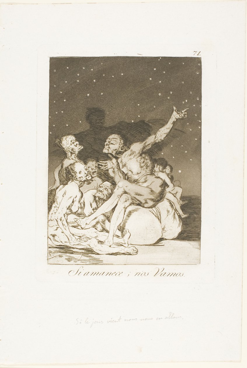 Når dagen pauser, vil vi være af sted, tallerken 71 fra Los Caprichos af Francisco Jose de Goya y Lucientes