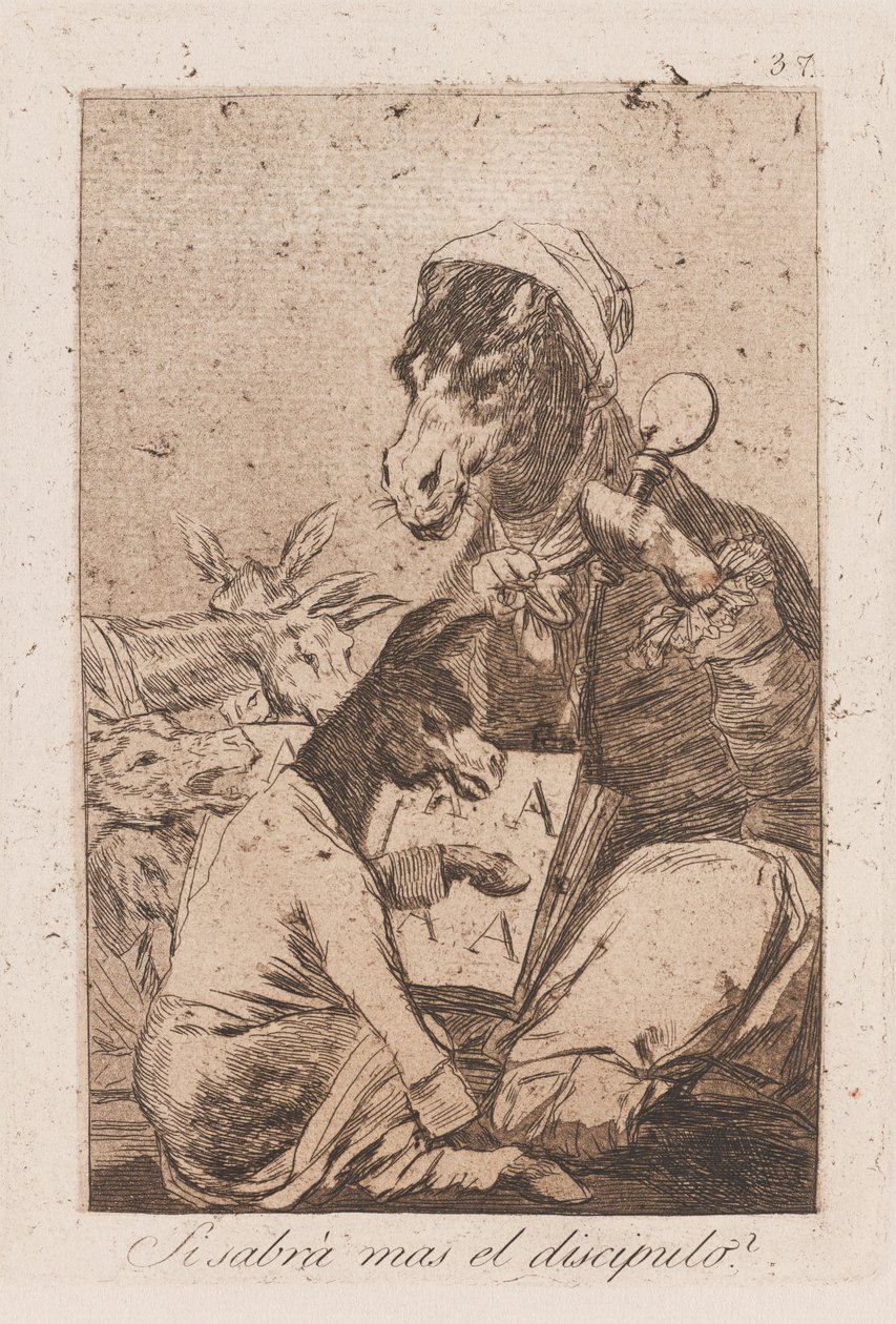 Vil eleven vide mere end mesteren?, slutningen af det 18.-begyndelsen af det 19. århundrede (tryk) af Francisco de Goya
