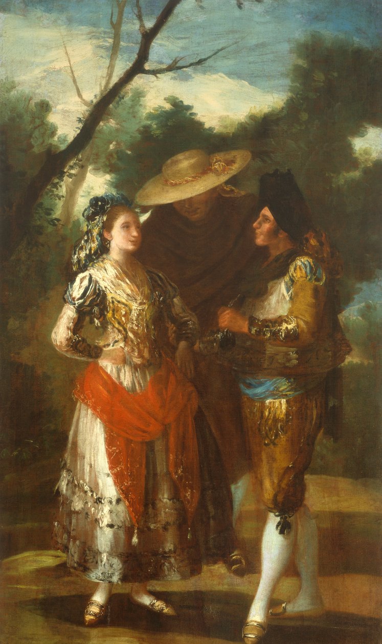 En Maja med to Toreros, 1779-1780 af Francisco Jose de follower of Goya y Lucientes