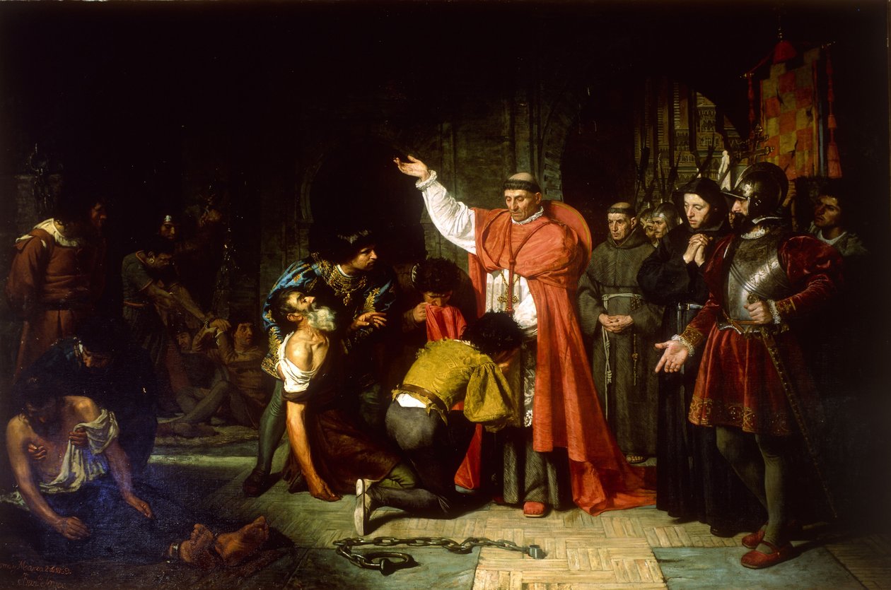 Befrielsen af kristne fanger i Oran af kardinal Cisneros, 1869 af Francisco Jover y Casanova