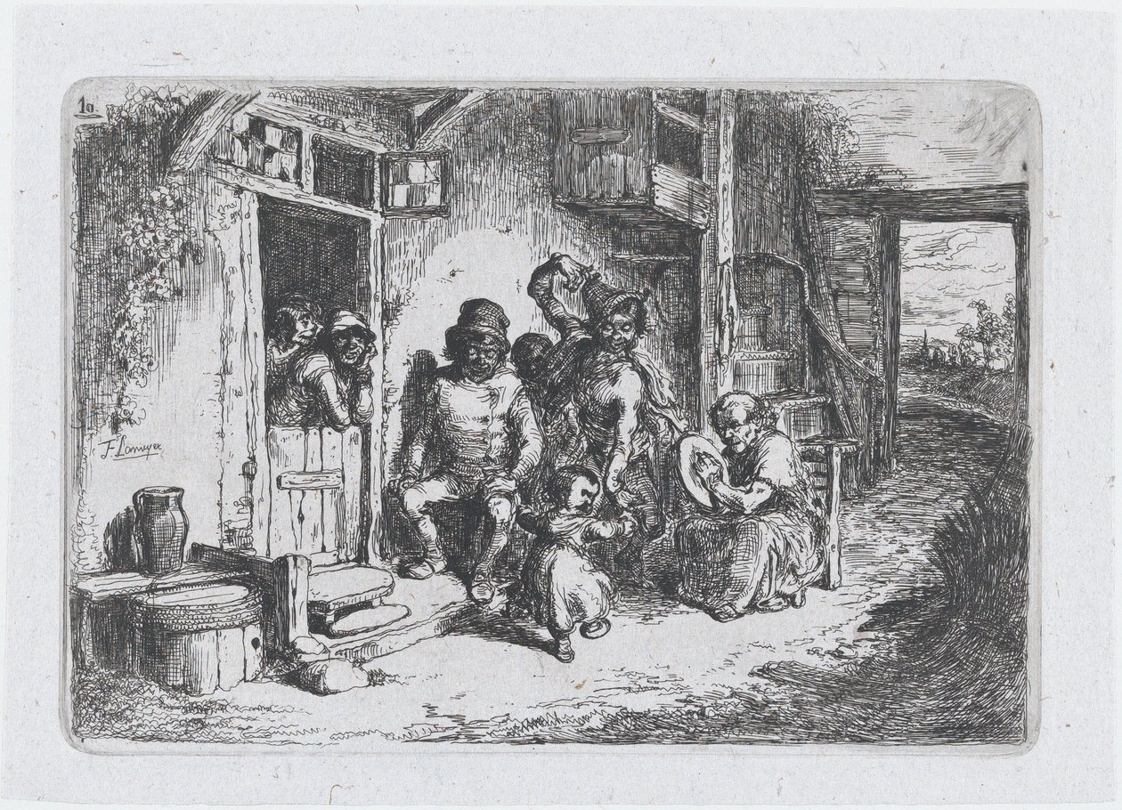 Tavle 10: to figurer danser, en anden siddende spiller på tromme, fra rækken af told ..., 1850. af Francisco Lameyer Berenguer