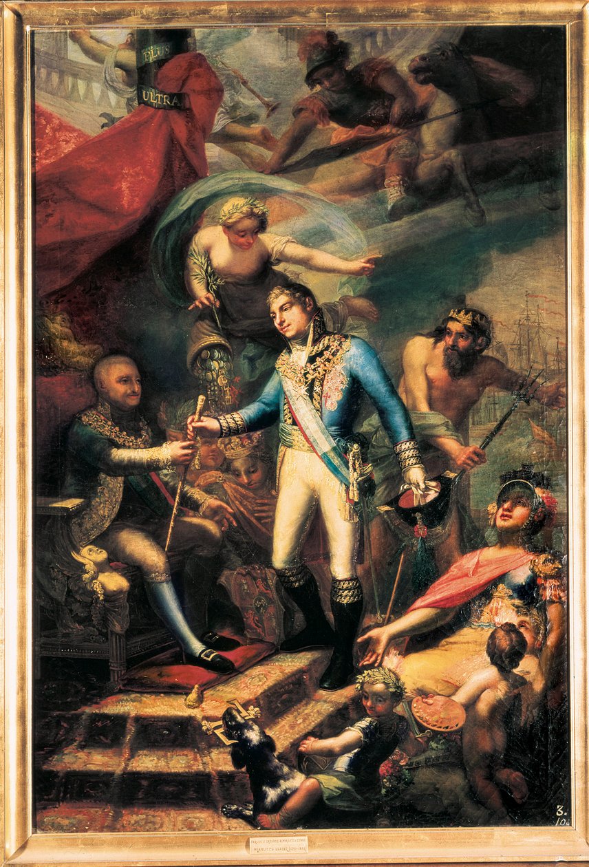 Karl IV af Spanien (1748-1819) udnævner Manuel Godoy (1767-1851) til flådens admiral af Francisco Llacer y Valdermont