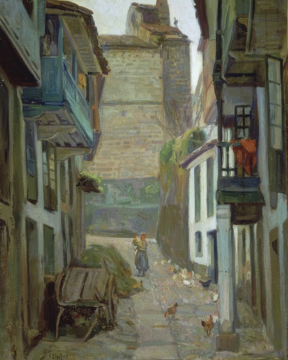 CALLE DE SANTA MARIA - BETANZOS - OLEO / LIENZO - 59X46 CM af Francisco Llorens Diaz