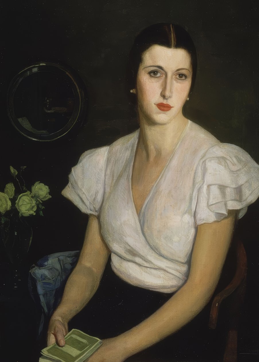 UDEN TITEL- (PORTRÆT AF DAME MED EN BOG I HÅNDEN) af Francisco Llorens Diaz