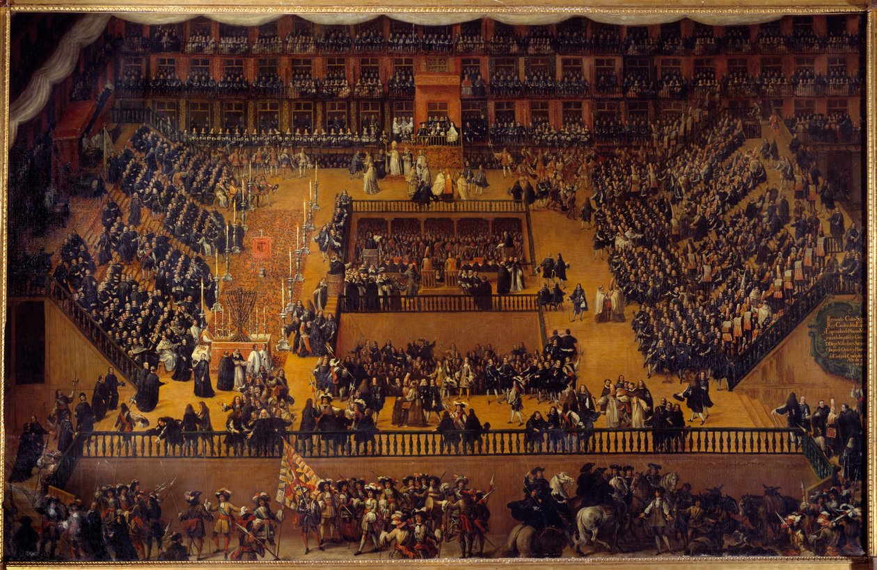 Priser for inkvisition: "" Autodafe på Plaza Mayor i Madrid i nærværelse af Charles II (Carlos II af Francisco Rizi