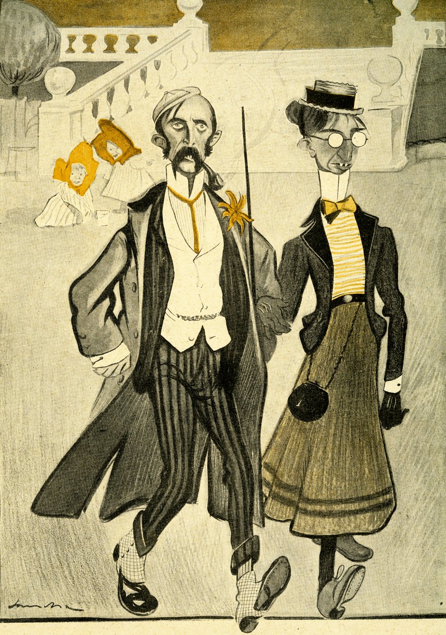 Et engelsk par i Frankrig bliver hånet for deres mærkelige modesans, 1903 af Francisco Sancha y Lengo