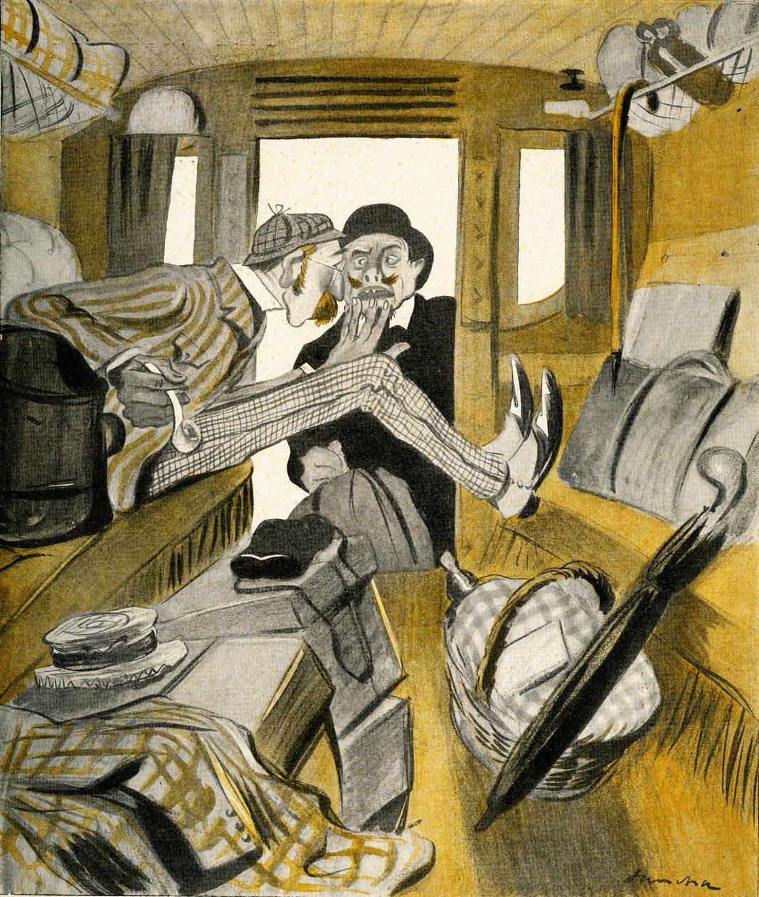 En englænder forhindrer en franskmand i at sidde på det frie sæde i toget, 1903. af Francisco Sancha y Lengo