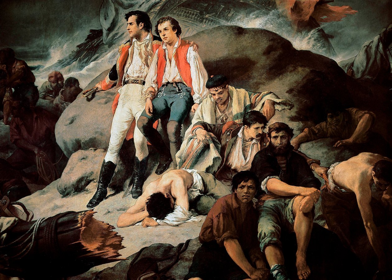 Slaget ved Trafalgar i 1805. Detalje fra et maleri af Francisco Sans Cabot (1834-1881). 1862.Madrid. Senatspaladset af Francisco Sans y Cabot