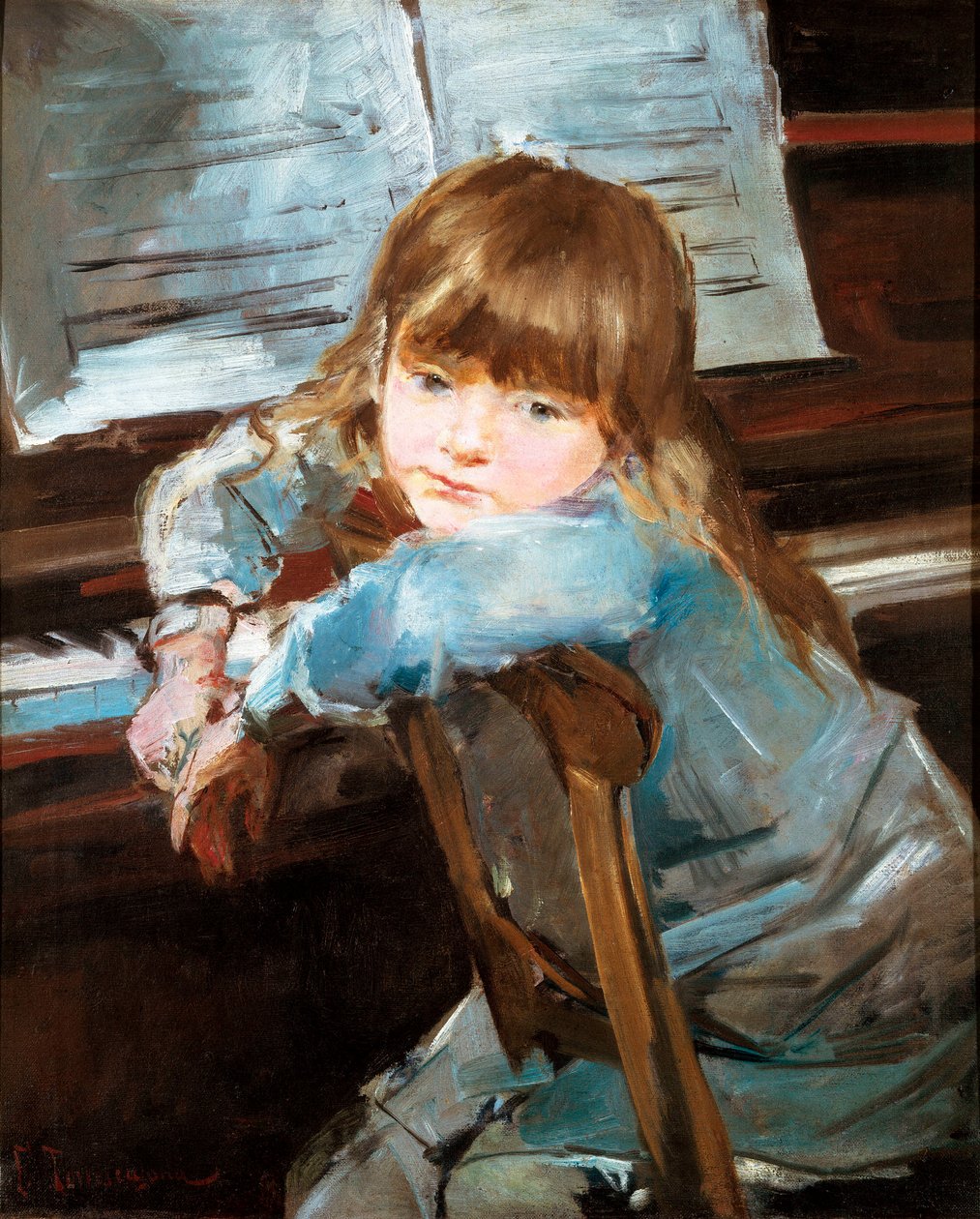 Nina før klaveret (Nina foran klaveret). Maleri af Francesc Torrescassana (1845-1918) af Francisco Torrescassana