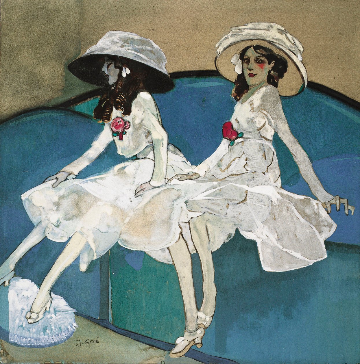 Deux soeurs - To søstre - Maleri af Xavier Gose (1876-1915), ca. 1910 - Olie på lærred - Cataloniens nationale kunstmuseum, Barcelona af Francisco Xavier Gose