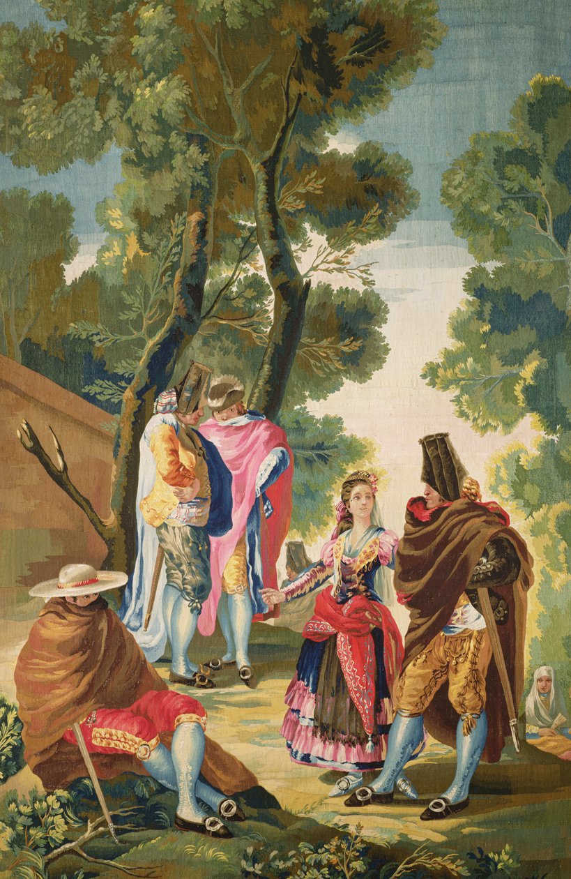 En Maja og de maskerede mænd, ca. 1777 (tæppe) af Francisco de Goya