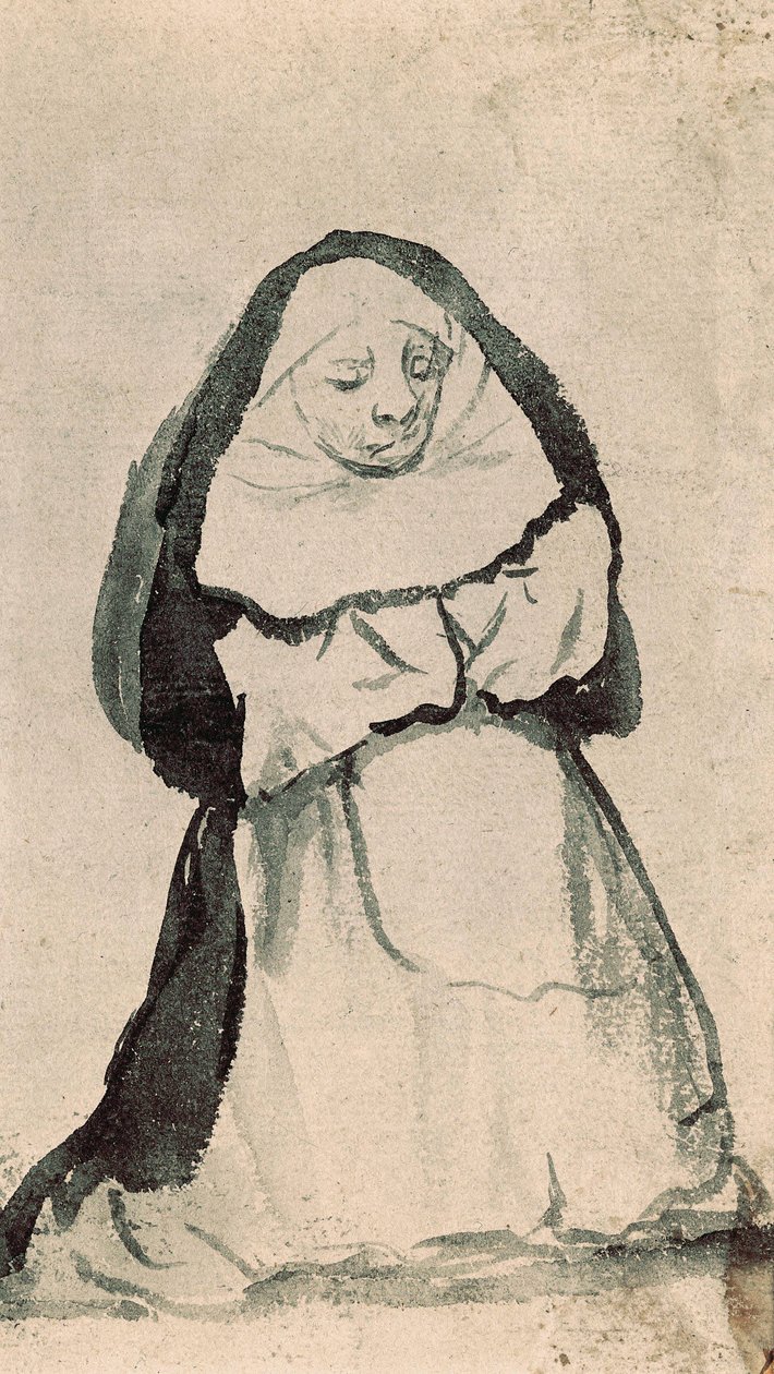 En knælende nonne i bøn, begyndelsen af det 19. århundrede (tegning) af Francisco de Goya