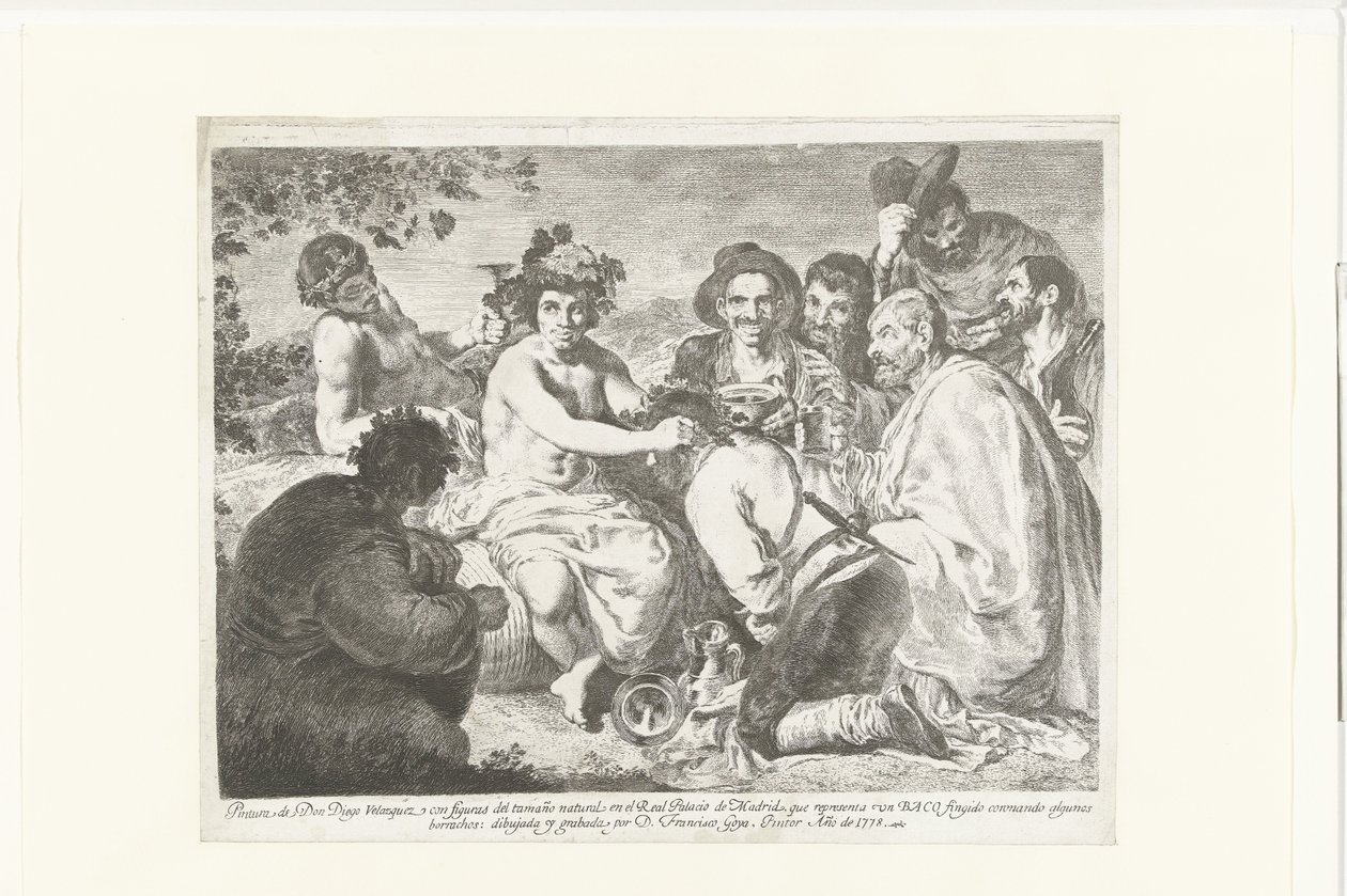 Bacchus i donkaards Baco (titel på objekt) Drunkarderne af Francisco de Goya