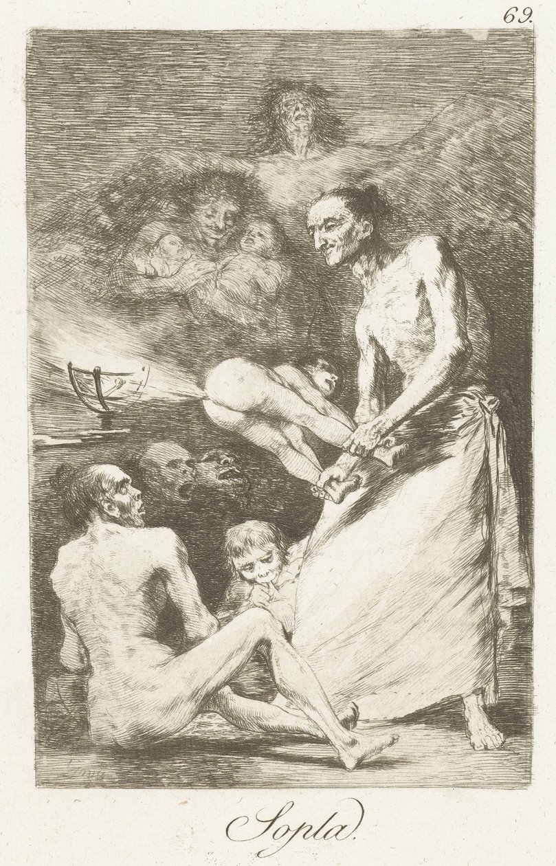 Blaas Sopla (titel på objekt) Los Caprichos (serietitel) af Francisco de Goya