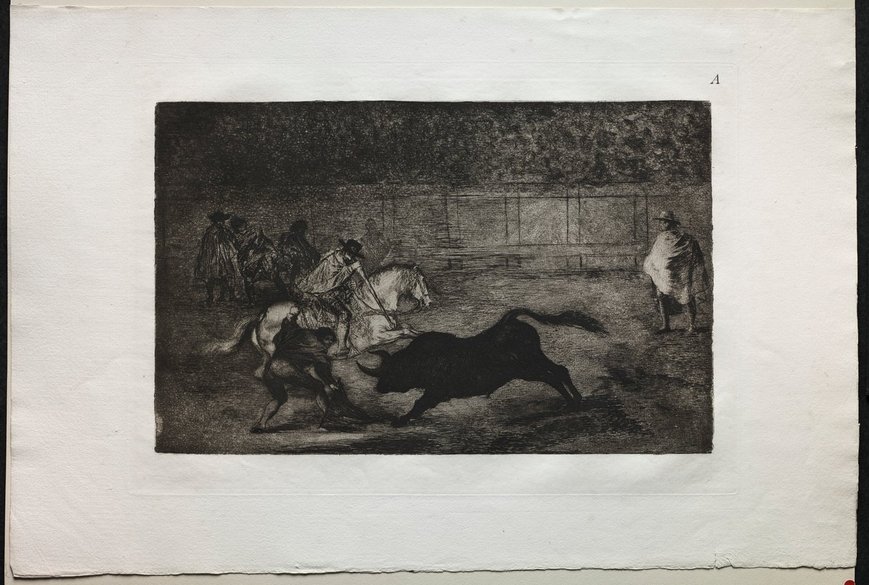 Tyrefægtning: En spansk ridder, der knækker korte spyd med hjælp fra assistenter, 1876. af Francisco de Goya