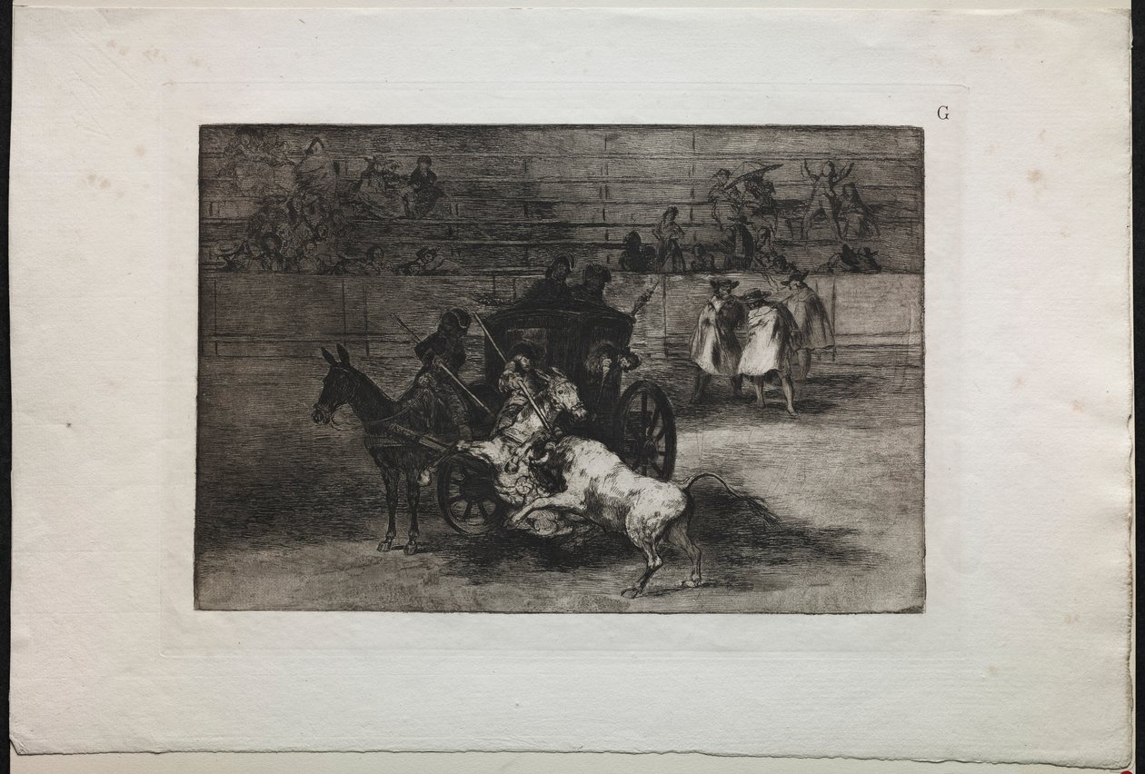 Tyrefægtning: Kamp i en vogn spændt på to muldyr, 1876. af Francisco de Goya