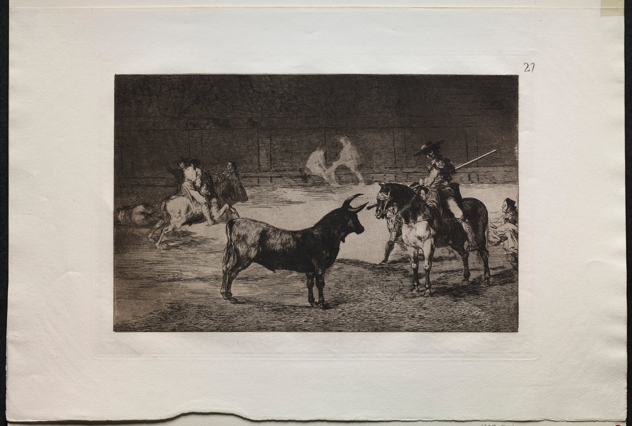 Tyrefights: The Celebrated Picador, Fernando del Toro, Draws the Fierce Beast on..., 1876. af Francisco de Goya