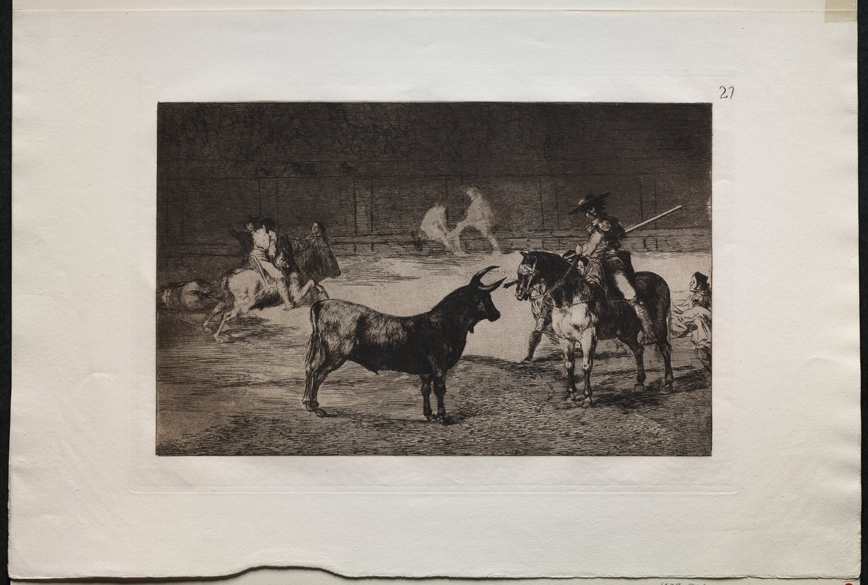 Tyrefights: The Celebrated Picador, Fernando del Toro, Draws the Fierce Beast on with his Pique af Francisco de Goya