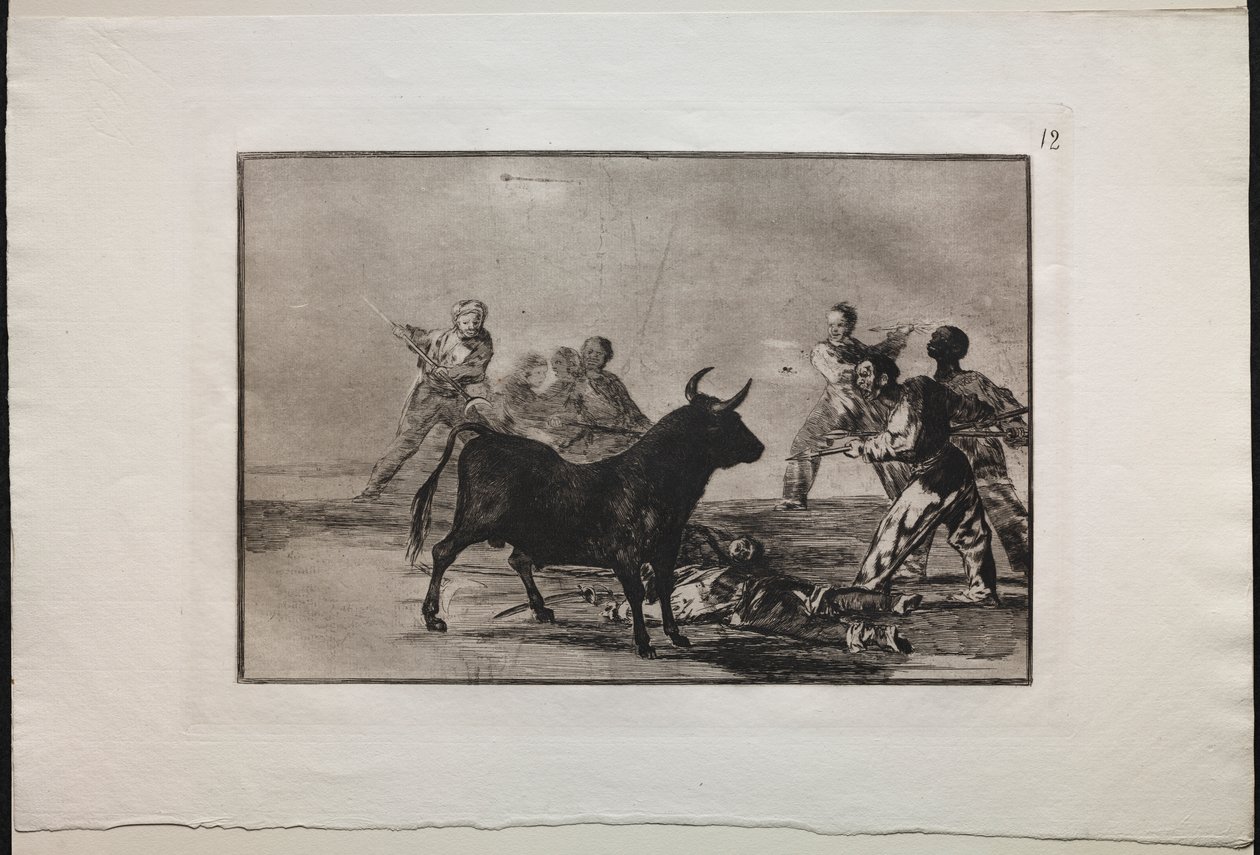 Tyrefægtning: The Rabble, der hamstringer tyren med lanser, segl, banderillaer og andre arme af Francisco de Goya