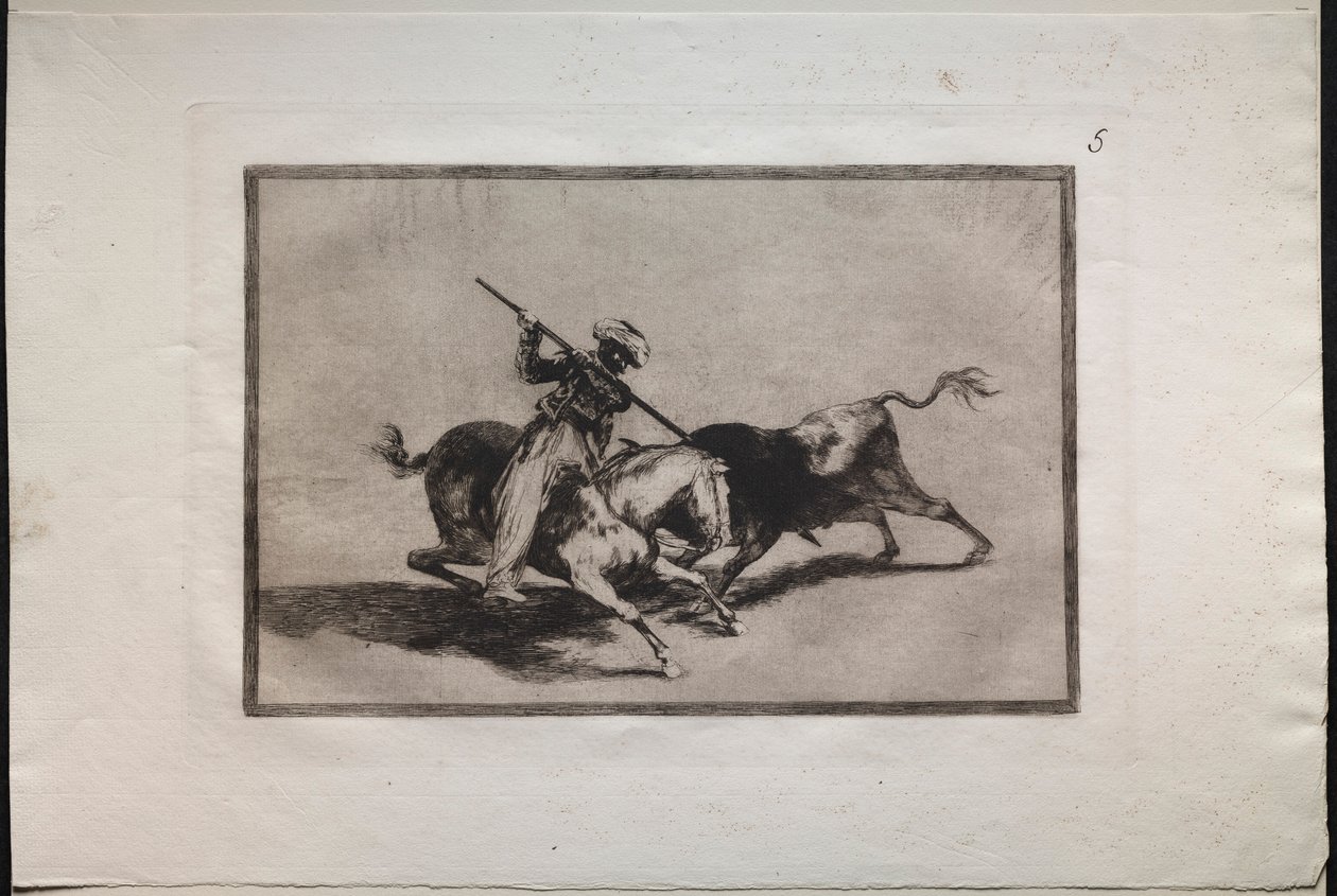 Tyrefights: The Spirited Moor Gazul er den første, der kæmper ifølge reglerne, 1876. af Francisco de Goya