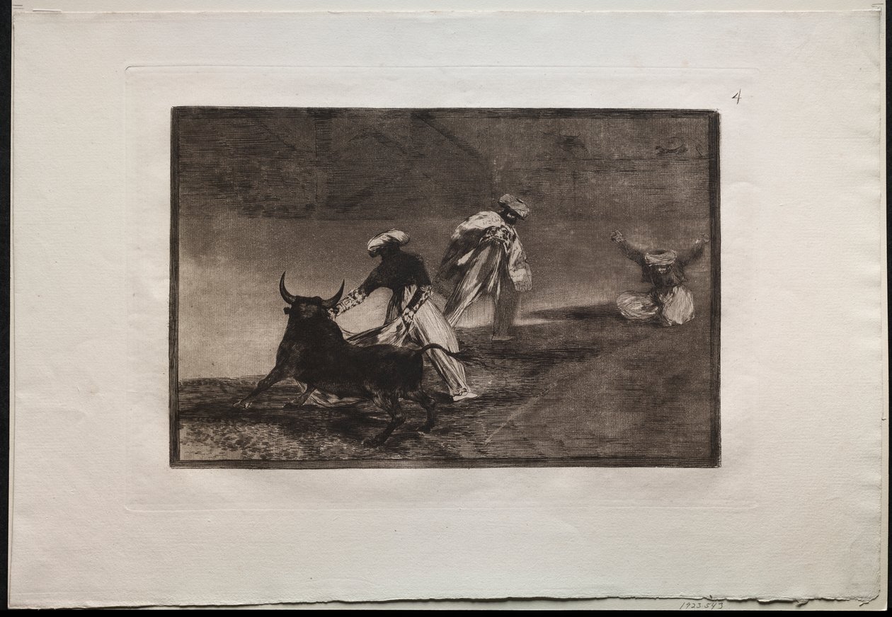 Tyrefægtning: De spiller en anden med kappen i en indhegning af Francisco de Goya
