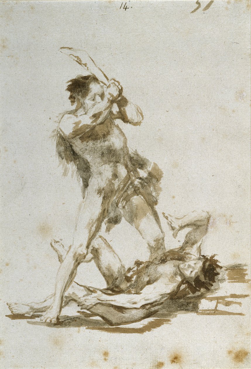 Kain og Abel (børste & brun vask på papir) af Francisco de Goya