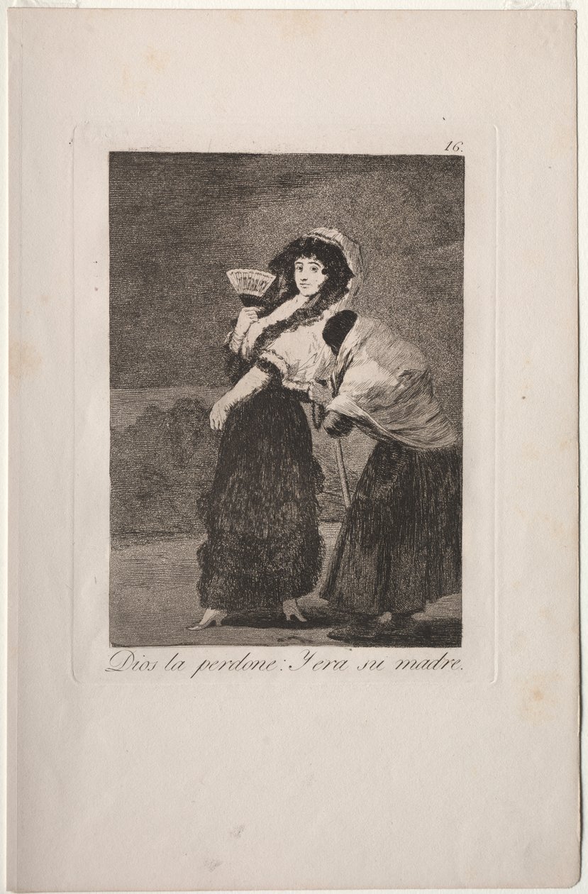Caprichos: For himlens skyld: og det var hendes mor. af Francisco de Goya