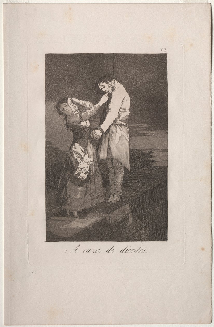 Caprichos: Ud på jagt efter tænder. af Francisco de Goya