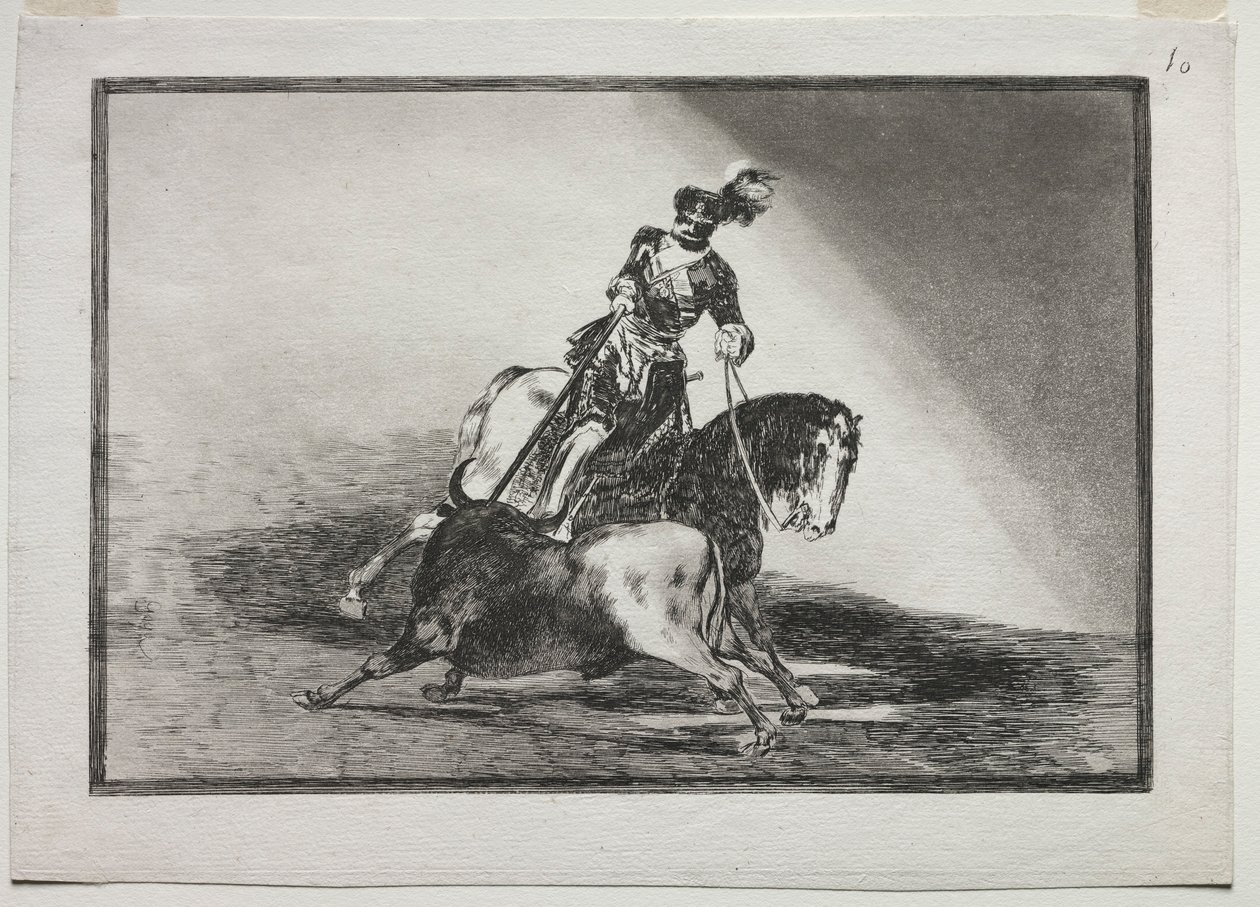 Charles V spydte en tyr i ringen i Valladolid, 1815-1816. af Francisco de Goya