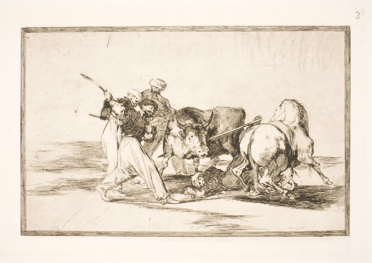 De maurere, som slog sig ned i Spanien og opgav Koranens overtro, tilegnede sig denne kunst at jage og spidde en tyr på sletten af Francisco de Goya