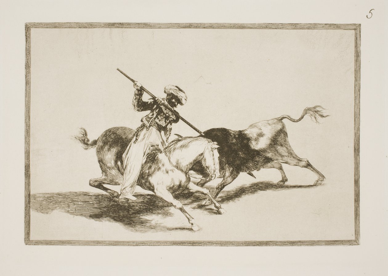 Den beåndede Maurer Gazul er den første til at spidde tyre i henhold til reglerne af Francisco de Goya