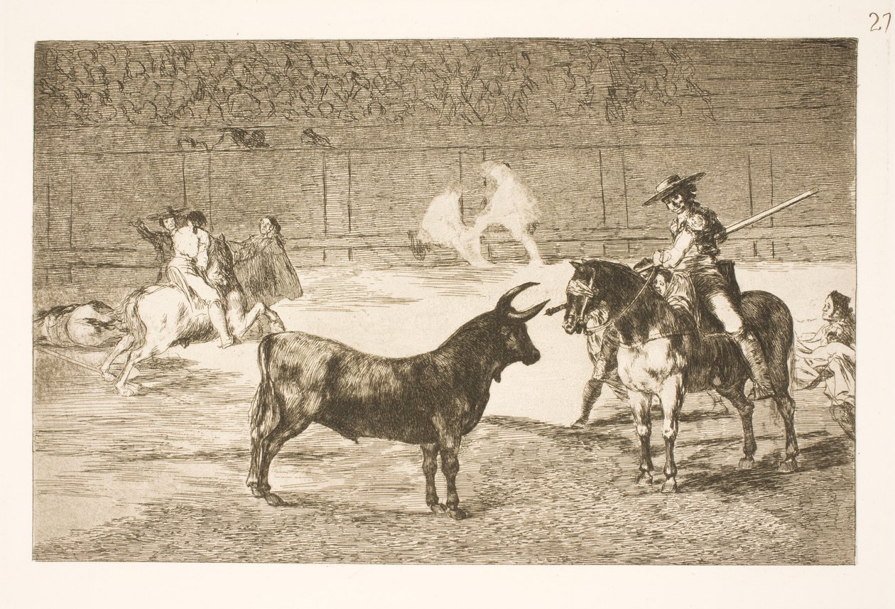 Den fejrede picador, Fernando del Toro, provokerer den olme tyr med sin lanse af Francisco de Goya