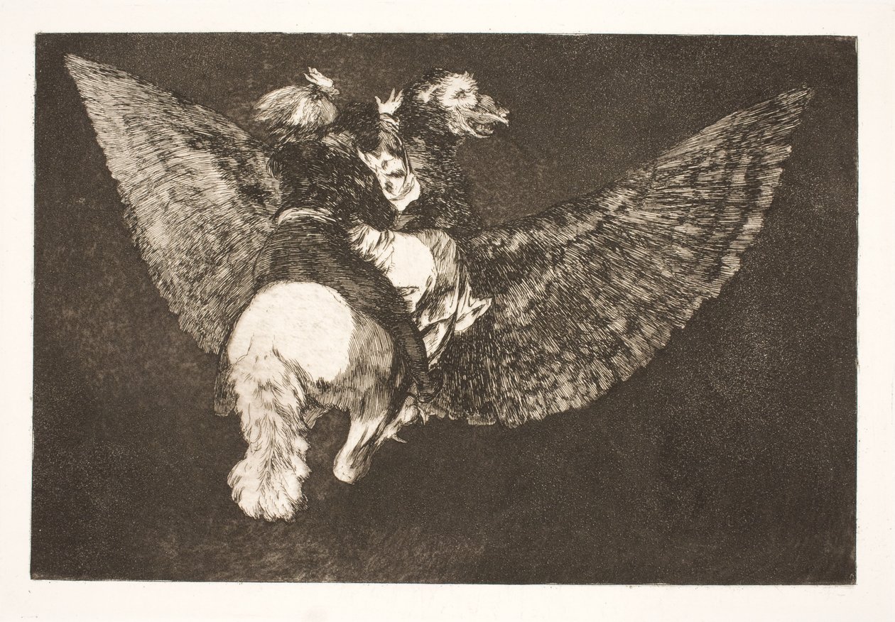 Den flyvende dårskab (Giv afkald på den ven, som skjuler dig under sine vinger og bider dig med sit næb) af Francisco de Goya