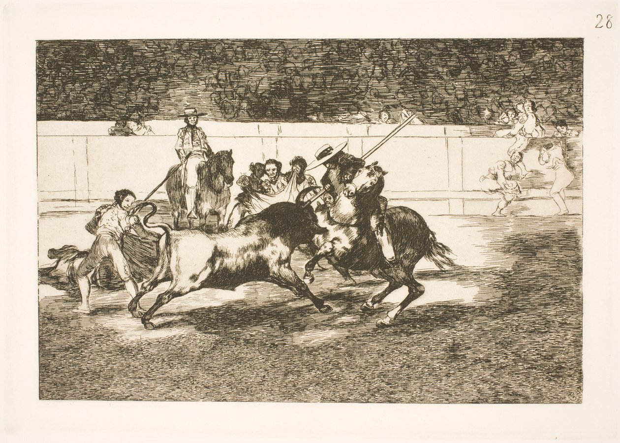 Den kraftfulde Rendon stanger en tyr med lansen, udfaldet, der forårsagede hans død i arenaen i Madrid af Francisco de Goya