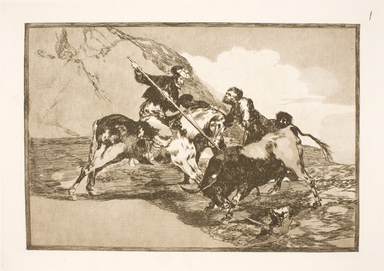 Den måde, hvorpå de gamle spaniere til hest jagede tyre på sletten. af Francisco de Goya