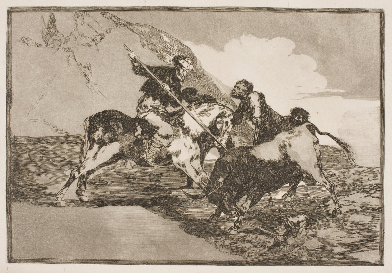 Den måde, hvorpå de gamle spaniere til hest jagede tyre på sletten. af Francisco de Goya