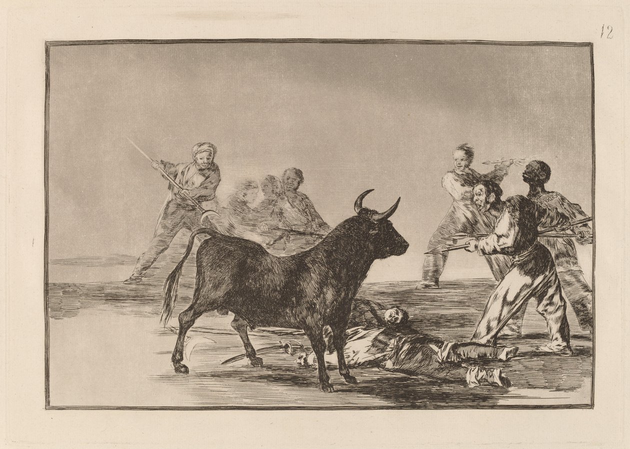 The Rabble Hamstring Tyren med lanser, segl, Banderillas og andre arme af Francisco de Goya