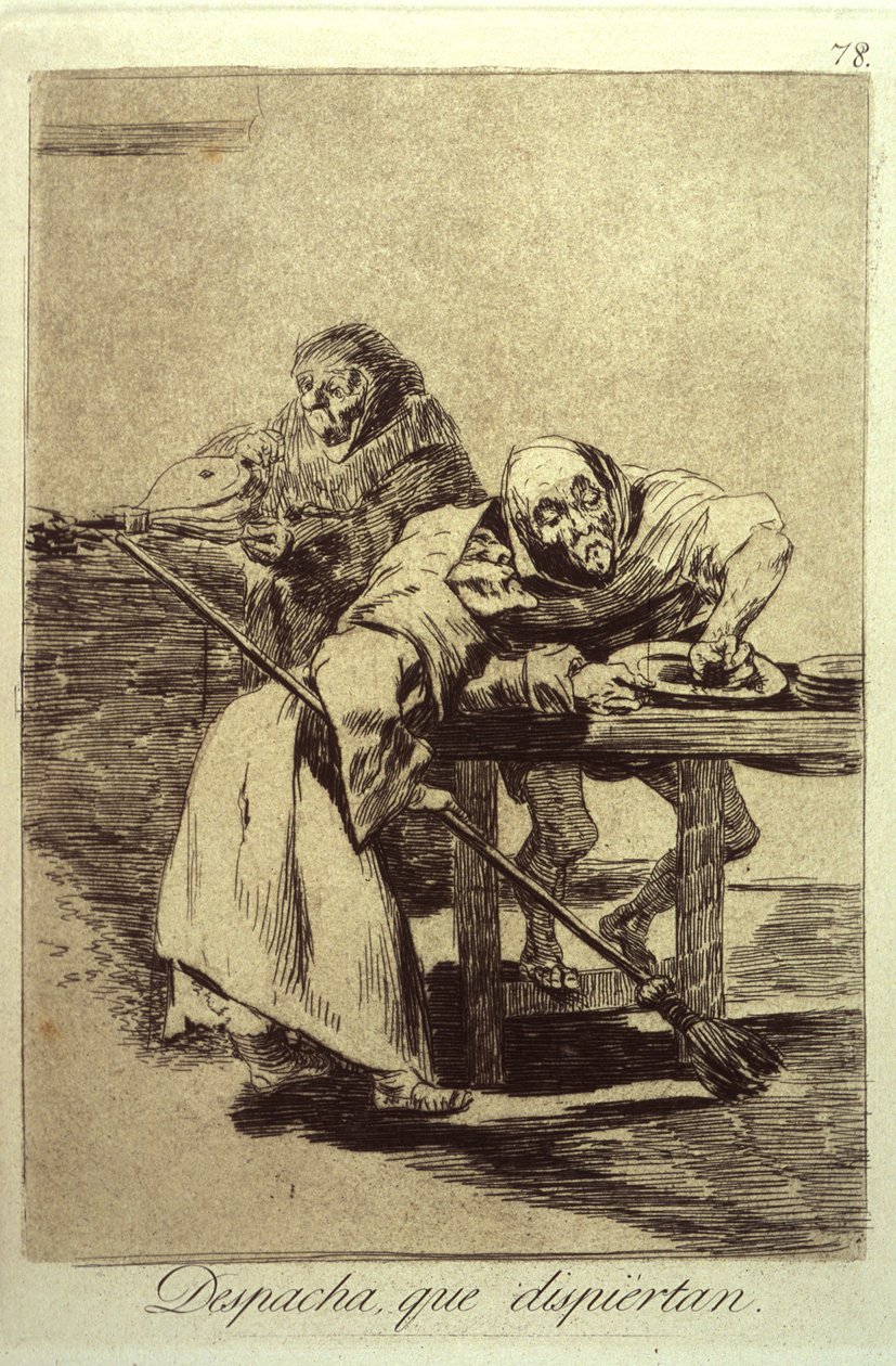 Despacha Que Dispiertan Vær hurtig, de vågner op, tallerken 78 fra Los Caprichos, 1799 af Francisco de Goya