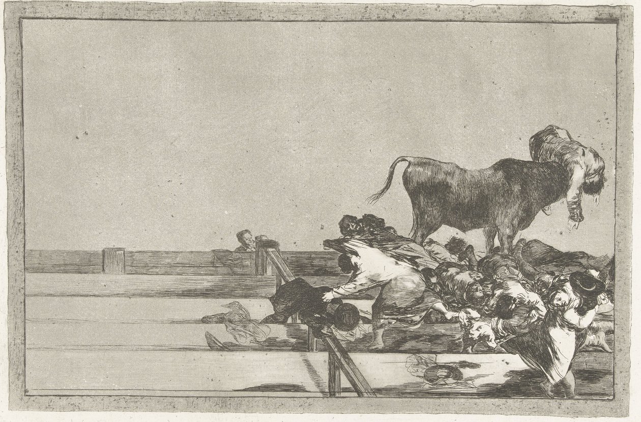 Dood van de burgemeester van Torrejon Ulykker, der skete ved lægningen af ​​Madrid-pladsen, og borgmesteren i Torrejons død Tyrefægtning (serietitel) Stierenvechten (serietitel) af Francisco de Goya